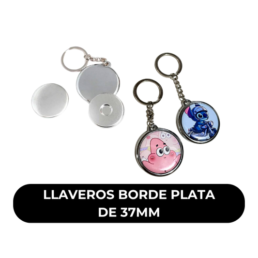 Insumos de llavero borde plata 37mm x 10 und