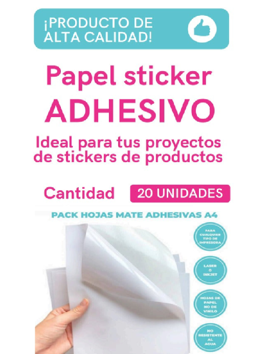 Papel Sticker Adhesivo x 20 und